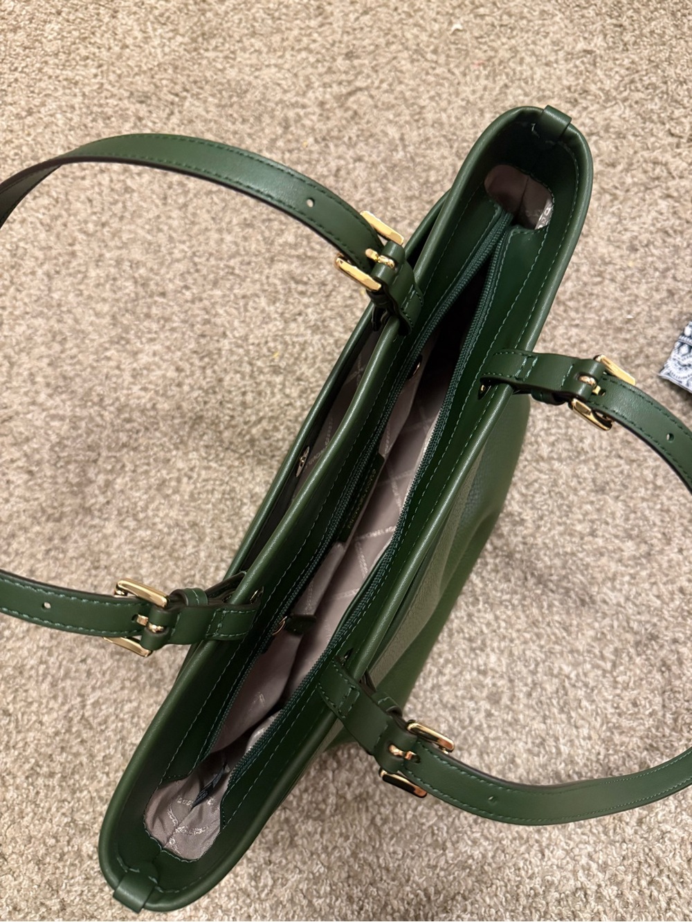 Michael Kors Olive Green Pebbled Leather Tote with Gold Hardware - Picture 5 of 8